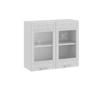 Шкаф навесной 800 c двумя дверями со стеклом «Долорес», Белый, Сноу