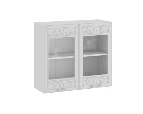 Шкаф навесной 800 c двумя дверями со стеклом «Долорес», Белый, Сноу