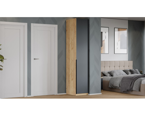 Шкаф для белья «Джоли» 450, дуб крафт золотой, графит матовый