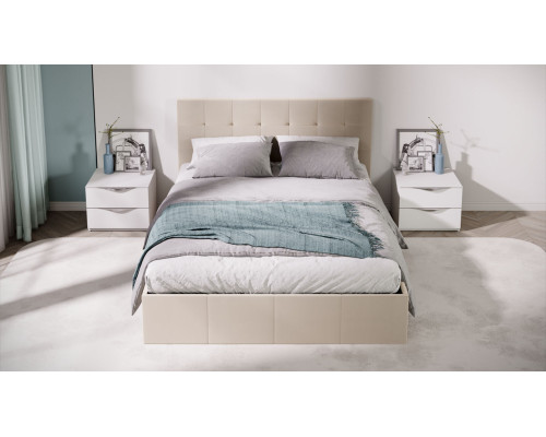 Кровать с ПМ «Эмма», 140 (с подъемным механизмом) с заглушиной, Велюр Confetti Cream