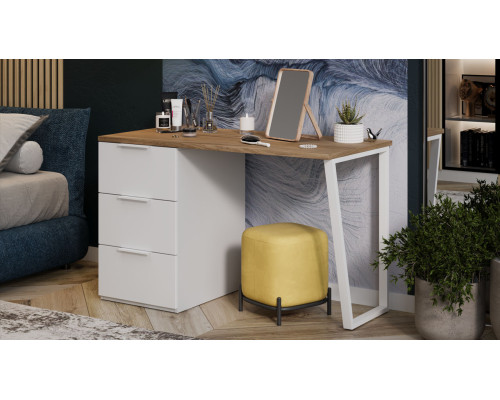 Стол письменный с тумбой универсальной «Порто», Белый Жемчуг, Яблоня Беллуно, Белый софт
