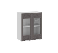 Шкаф навесной 600 c двумя дверями со стеклом «Долорес», Белый, Муссон