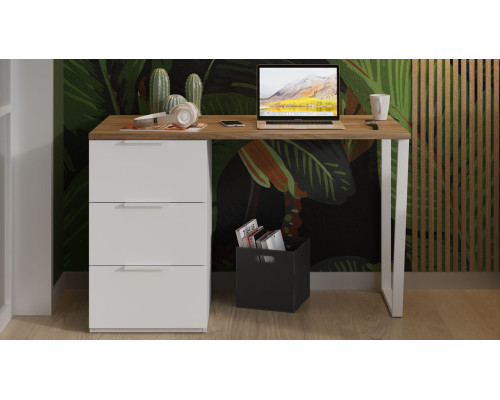 Стол письменный с тумбой универсальной «Порто», Белый Жемчуг, Яблоня Беллуно, Белый софт