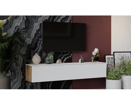 Тумба для теле- и радиоаппаратуры «Порто», Яблоня Беллуно, Белый софт