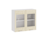 Шкаф навесной 800 c двумя дверями со стеклом «Долорес», Белый, Крем