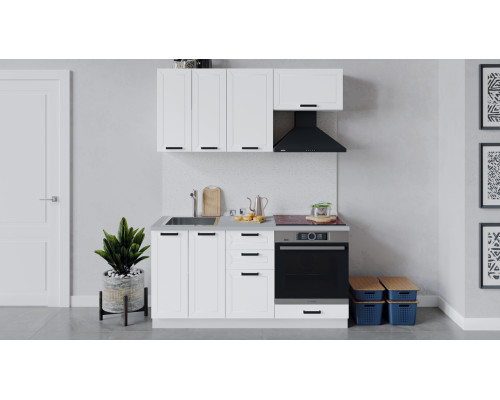 Кухонный гарнитур «Лорас» длиной 160 см со шкафом НБ, Белый, Холст белый