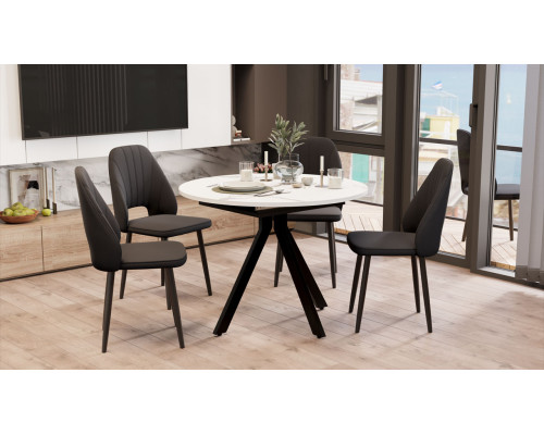 Стол обеденный раздвижной «Дуглас» Тип 2, черный муар, стекло матовое белый мрамор