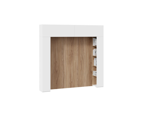 Шкаф навесной (366) со стеллажами и декоративными панелями «Порто», Белый Жемчуг