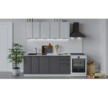Кухонный гарнитур «Белладжио» длиной 180 см,белый, фон белый, софт графит