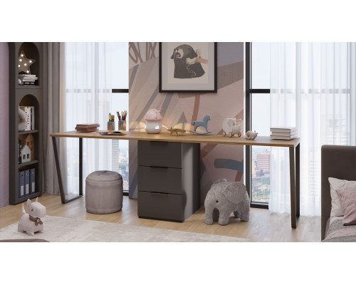 Комплект столов письменных с 1 тумбой универсальной «Порто», Яблоня Беллуно, Графит софт