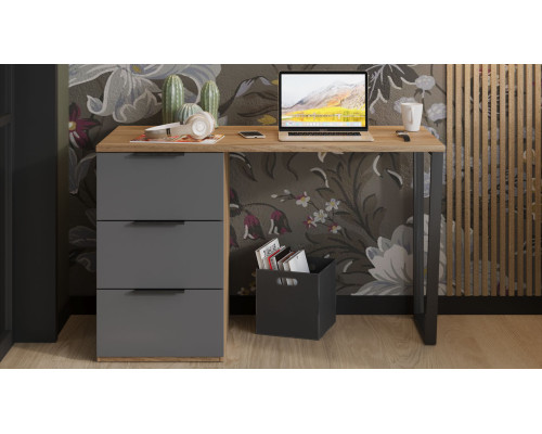 Стол письменный с тумбой универсальной «Порто», Яблоня Беллуно, Графит софт