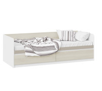 Кровать «Сканди», дуб гарден, белая, глиняный серый