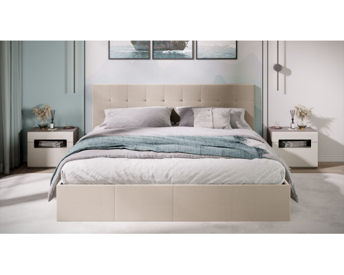 Кровать с ПМ «Эмма», 180, велюр Confetti Cream (с подъемным механизмом) с заглушиной