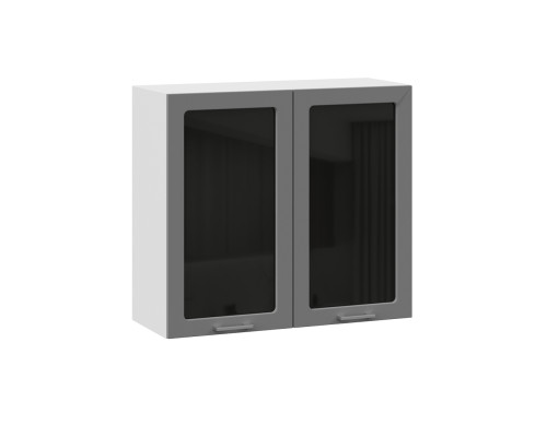 Шкаф навесной 800 c двумя дверями со стеклом «Габриэлла», Белый, Титан