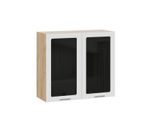 Шкаф навесной 800 c двумя дверями со стеклом «Габриэлла», Дуб Крафт золотой, Сноу