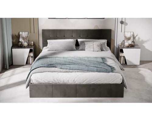 Кровать с ПМ «Эмма», 180 (с подъемным механизмом) с заглушиной, Велюр Confetti Stone