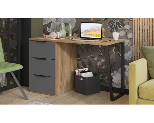 Стол письменный с тумбой универсальной «Порто», Яблоня Беллуно, Графит софт