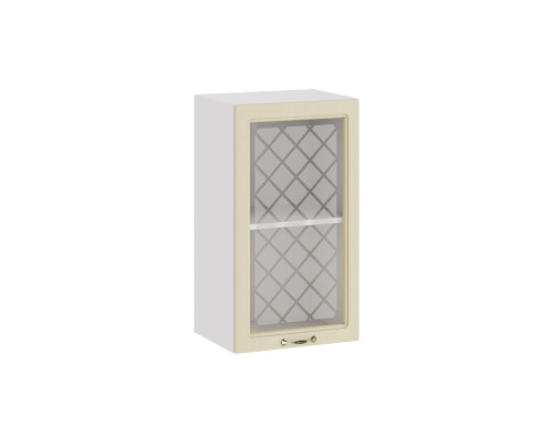 Шкаф навесной 400 c одной дверью со стеклом «Бьянка», Белый, Дуб ваниль