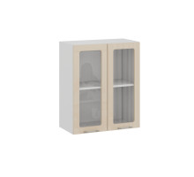 Шкаф навесной 600 c двумя дверями со стеклом «Весна», Белый, Ваниль глянец