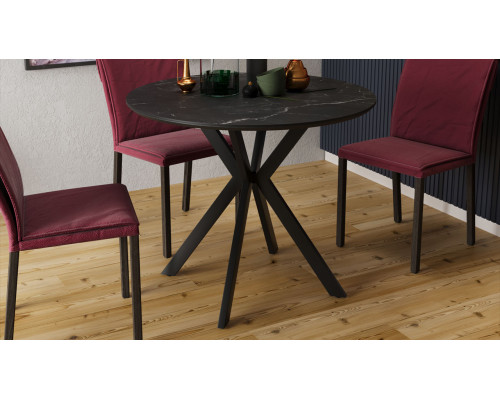 Стол обеденный «Эрвин» Тип 1, черный муар, керамика матовая черный мрамор