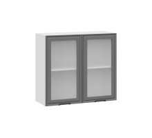 Шкаф навесной 800 c двумя дверями со стеклом «Белладжио», Белый, Софт графит