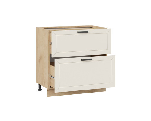 Шкаф напольный с двумя ящиками «Лорас», дуб крафт золотой, холст брюле