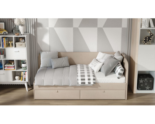 Кровать с мягкой обивкой «Молли» 80*200 Тип 1, Микровелюр Scandi Cream 03