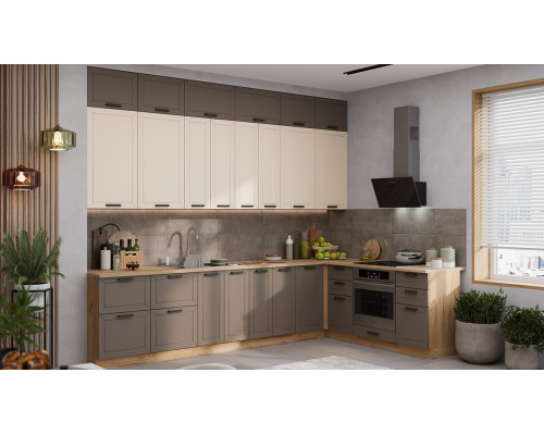 Кухонный гарнитур «Лорас» №17, дуб крафт золотой, холст брюле, холст латте