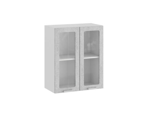 Шкаф навесной 600 c двумя дверями со стеклом «Гранита», Белый, Бетон снежный