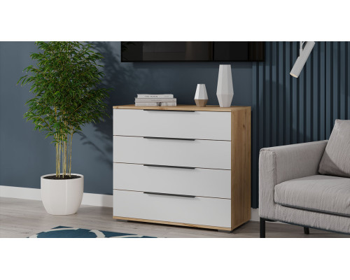 Комод «Джоли», Дуб Крафт золотой, Белый матовый