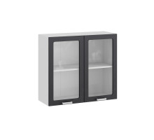 Шкаф навесной 800 c двумя дверями со стеклом «Гранита», Белый, Бетон графит