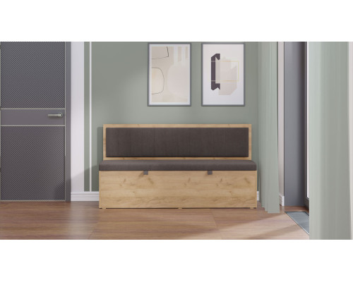 Скамья прямая «Берген», Дуб Крафт золотой, Велюр Коричневый