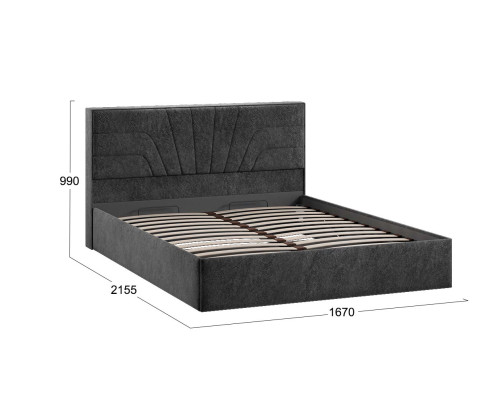 Кровать с ПМ «Пандора» 160 Тип 1 (с подъемным механизмом), Микровелюр Wellmart Graphite