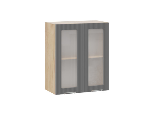 Шкаф навесной 600 c двумя дверями со стеклом «Кимберли», Дуб Крафт золотой, Титан