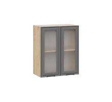 Шкаф навесной 600 c двумя дверями со стеклом «Белладжио», Дуб Крафт золотой, Софт графит