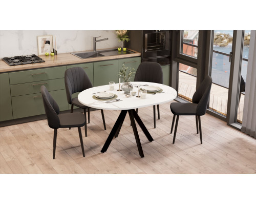 Стол обеденный раздвижной «Дуглас» Тип 2, черный муар, стекло матовое белый мрамор