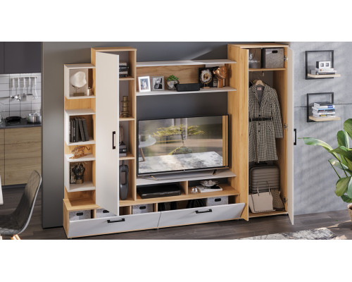 Стенка «Дакота», Дуб Крафт золотой, Белый Ясень