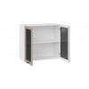 Шкаф навесной 80*32*72 c двумя дверями со стеклом «Гренада», Белый, Холст латте