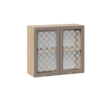 Шкаф навесной 800 c двумя дверями со стеклом «Бьянка», Дуб Крафт золотой, Дуб серый
