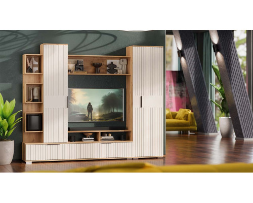 Гостиная «Моника», Дуб Крафт золотой, Кашемир сатин