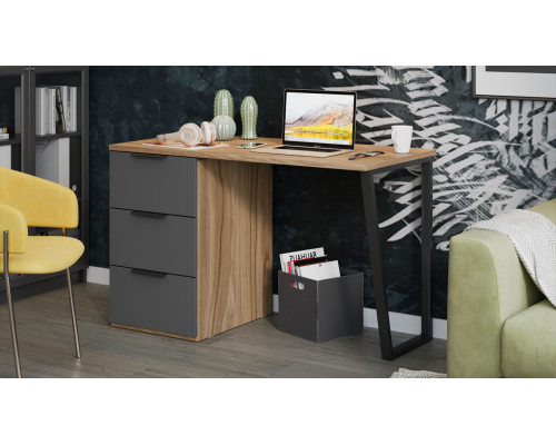 Стол письменный с тумбой универсальной «Порто», Яблоня Беллуно, Графит софт