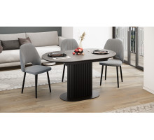 Стол обеденный раздвижной «Эридан» Тип 2, Черный муар, Керамика матовая серый мрамор