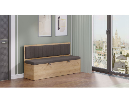 Скамья прямая «Берген», Дуб Крафт золотой, Велюр Коричневый