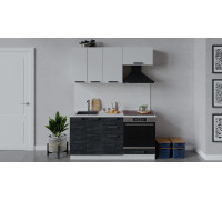 Кухонный гарнитур «Детройт» длиной 160 см со шкафом НБ, Белый, Белый глянец, Угольный Камень