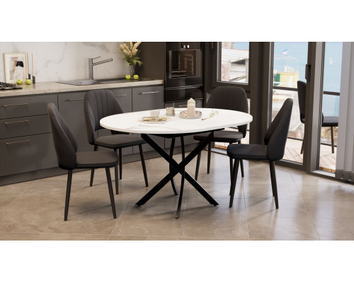 Стол обеденный раздвижной «Дуглас» Тип 1, черный муар, стекло матовое белый мрамор