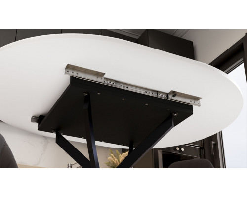 Стол обеденный раздвижной «Дуглас» Тип 1, черный муар, стекло глянцевое белое