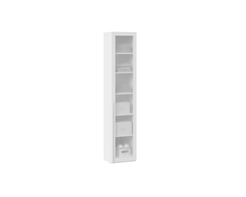 Шкаф для белья (366) с 1 дверью со стеклом  «Порто», Белый Жемчуг/Стекло сатин белое