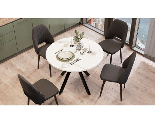 Стол обеденный раздвижной «Дуглас» Тип 2, черный муар, стекло матовое белый мрамор