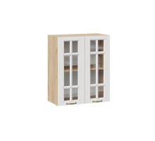 Шкаф навесной 600 c двумя дверями со стеклом «Лина», Дуб Крафт золотой, Белый