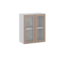 Шкаф навесной 600 c двумя дверями со стеклом «Весна», Белый, Кофе с молоком